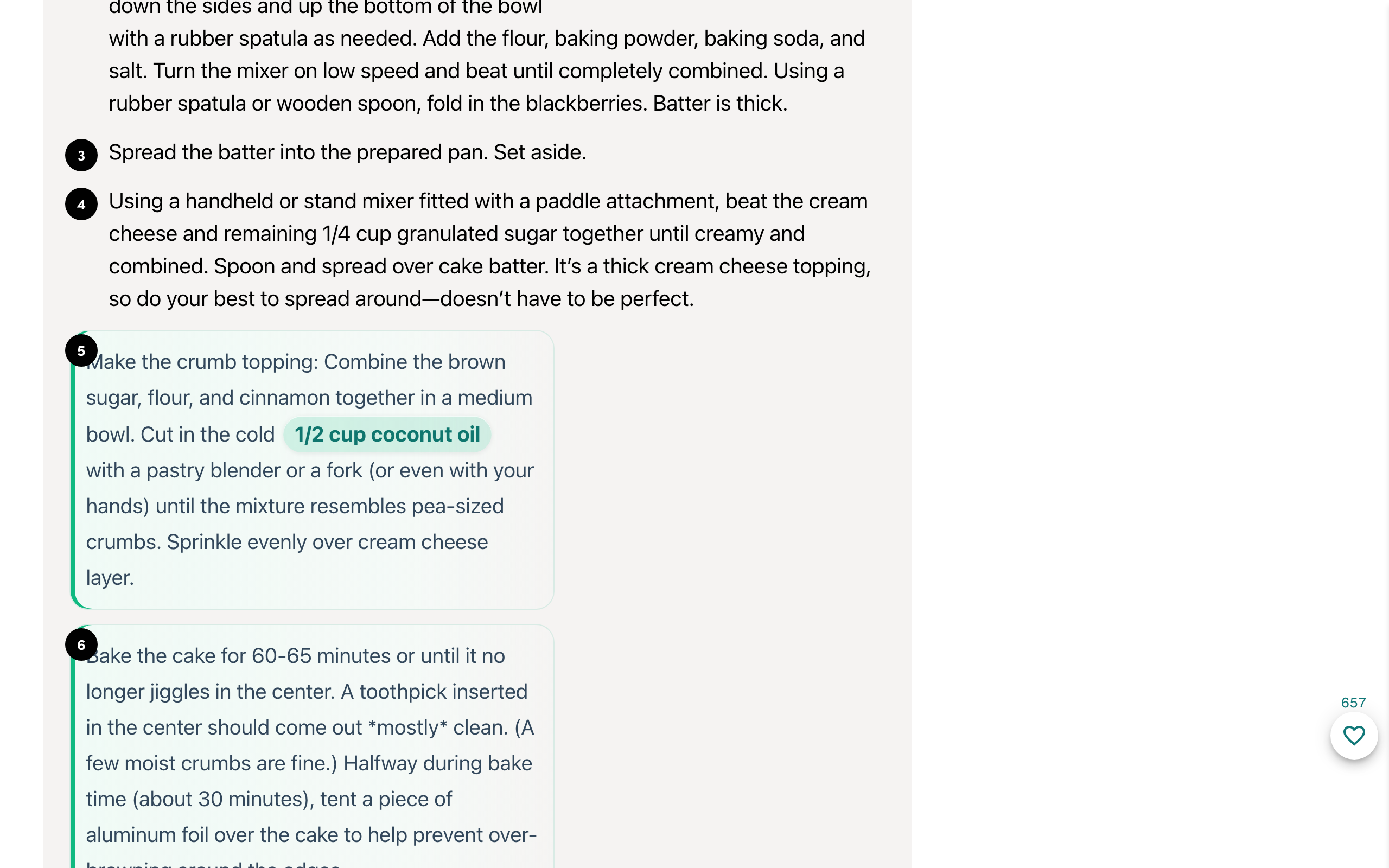 Recipe instructions automatically updated after swapping butter for coconut oil with FoodFlip